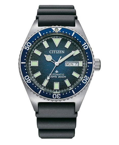 Gents Stainless Steel Automatic Mechanical CITIZEN Divers Watch with Polyurethane Strap - 200M Water Resistant