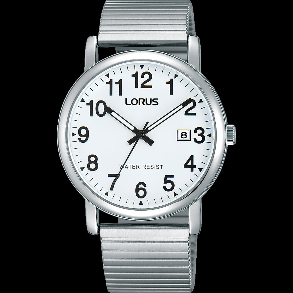 Mens Plated Lorus Watch With Expanding Band And Full Figure Dial