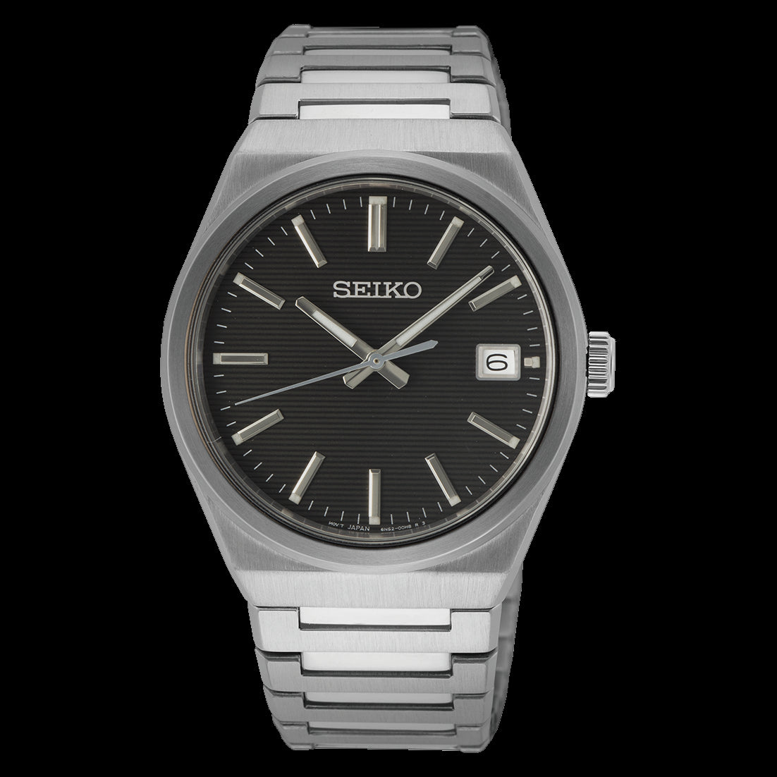 Mens Stainless Steel Seiko Watch On Stainless Steel Bracelet Band 100M Water Resistant