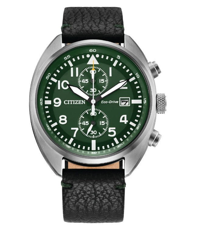 Mens Brushed Finish Stainless Steel Citizen Eco-Drive Chronograph With Date