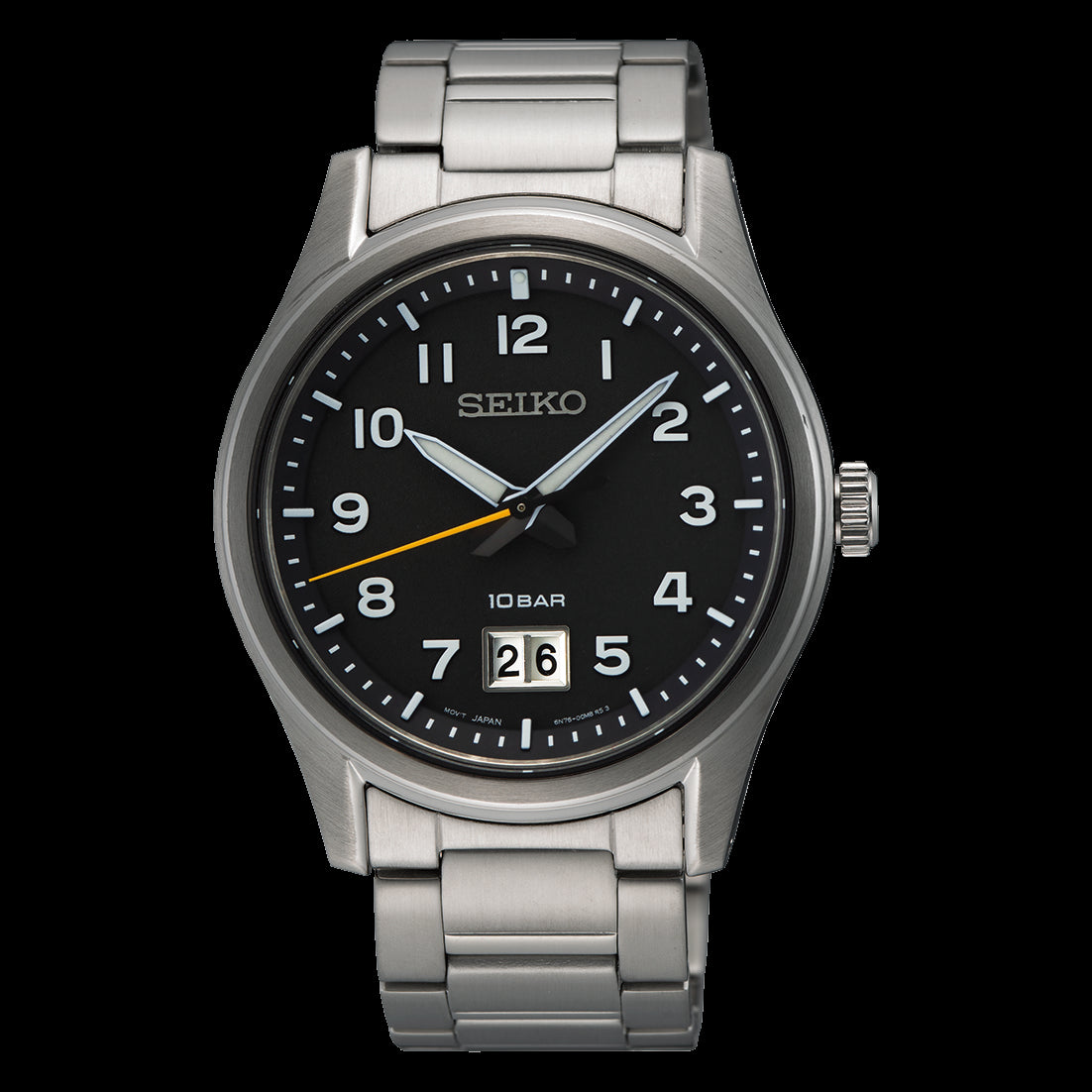 Mens Stainless Steel Seiko Watch With Full Figure Dial, Big Date And Sapphire Crystal