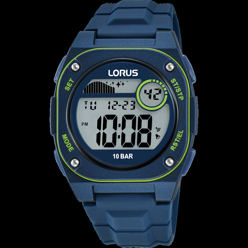Mens blue lorus digital watch with date, alarm, stopwatch, countdown timer