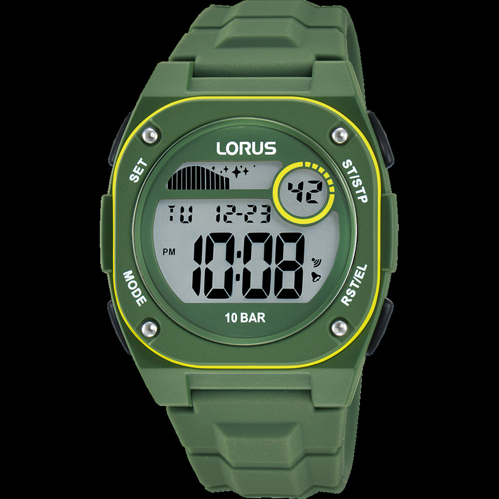 Mens Green Lorus Digital Watch With Date, Alarm, Stopwatch, Countdown Timer