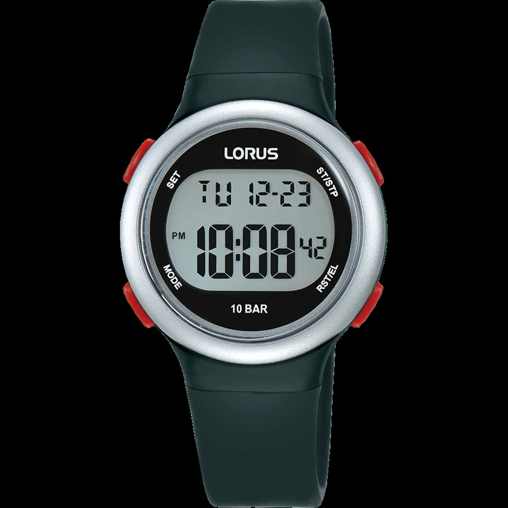 Black Plastic Case Lorus Digital Watch With Alarm, Stopwatch And Perpetual Calendar