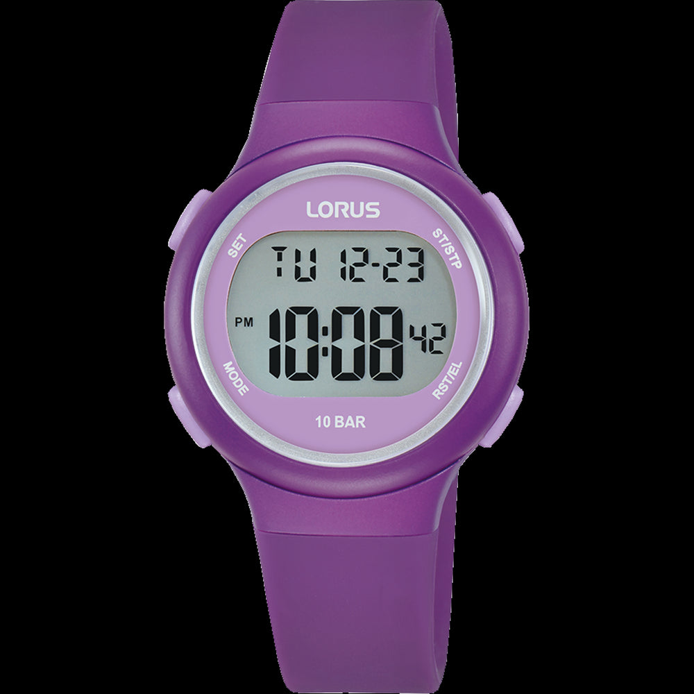 Purple Plastic Case Lorus Digital Watch With Alarm, Stopwatch And Perpetual Calendar