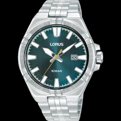 Mens 100M Stainless Steel Black Dial Lorus Watch With Date