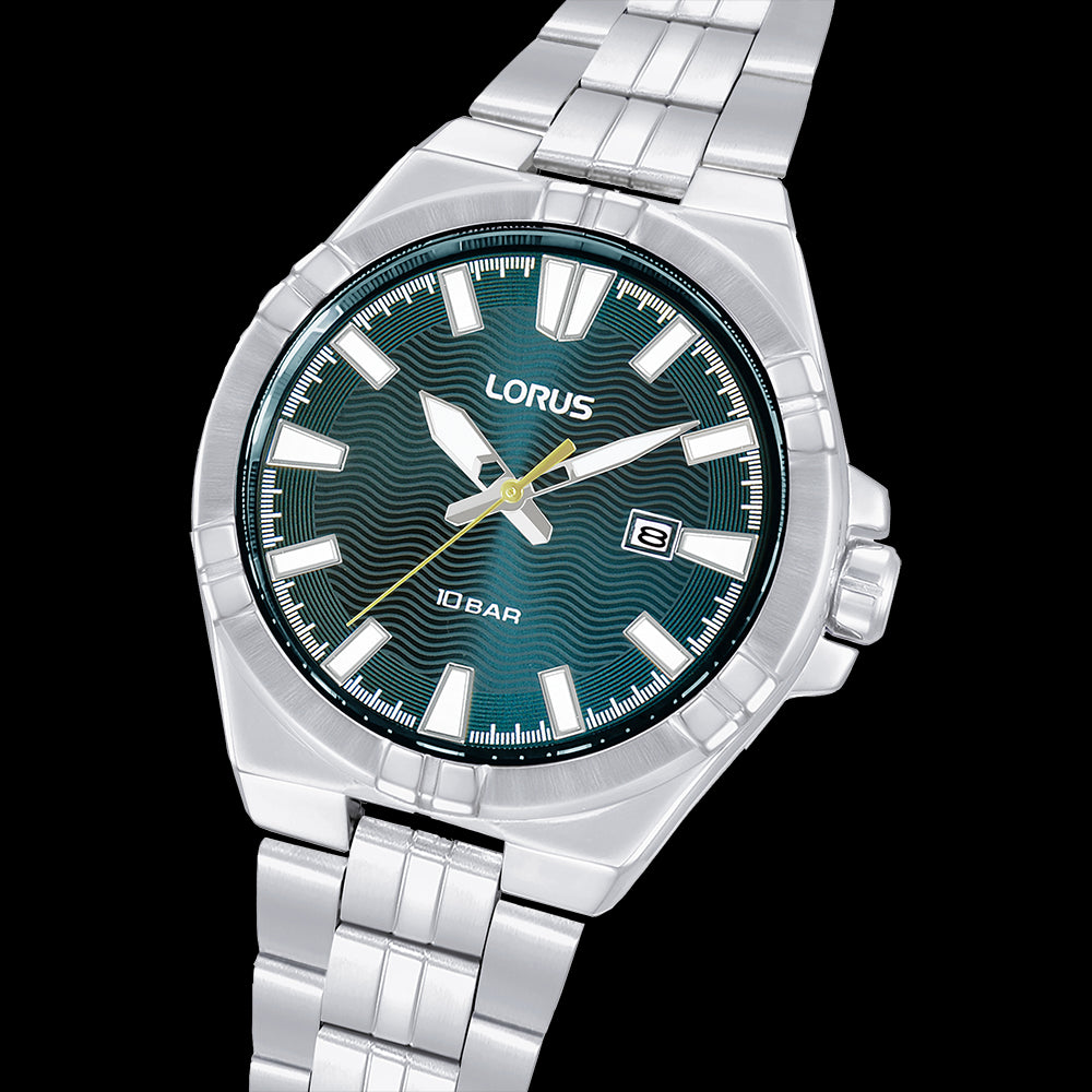 Mens 100M Stainless Steel Black Dial Lorus Watch With Date