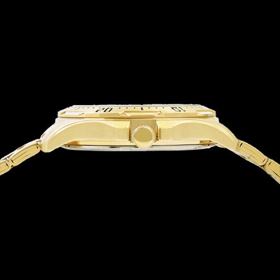 Mens Solar Powered Gold Plated Stainless Steel Black Dial Lorus Watch With Date
