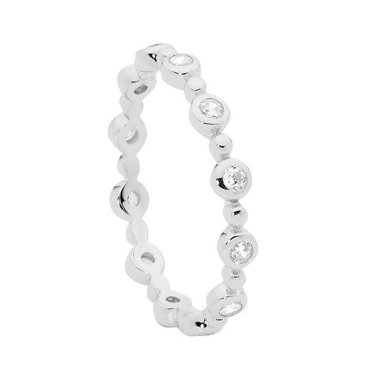 Sterling silver white cubic zirconia bezel set & bubble stacker ring