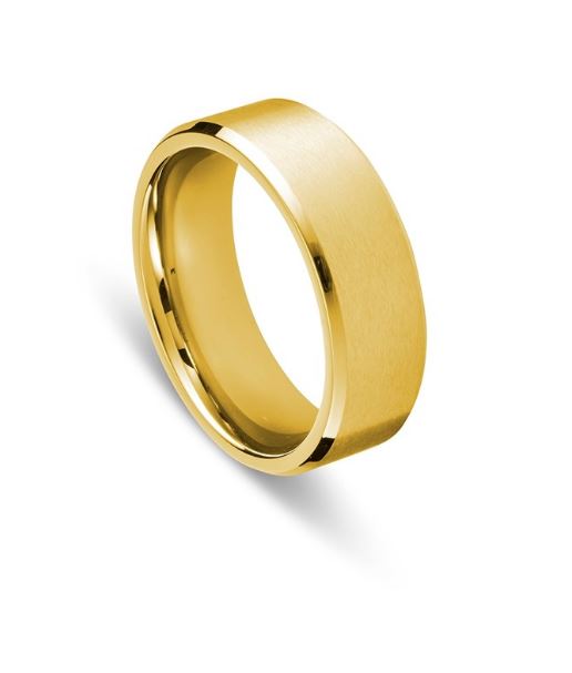 Blaze Stainless Steel Mens Brushed Gold Plated Ring With Polished Edges