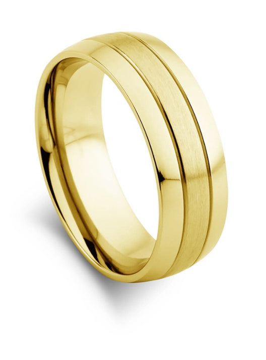 Gold plated blaze stainless steel men's matte and polished wide band ring