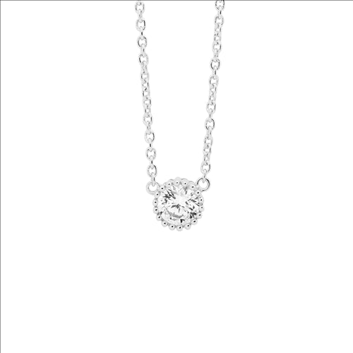 Sterling Silver 6Mm White Cubic Zirconia Crown Set Solitaire Pendant