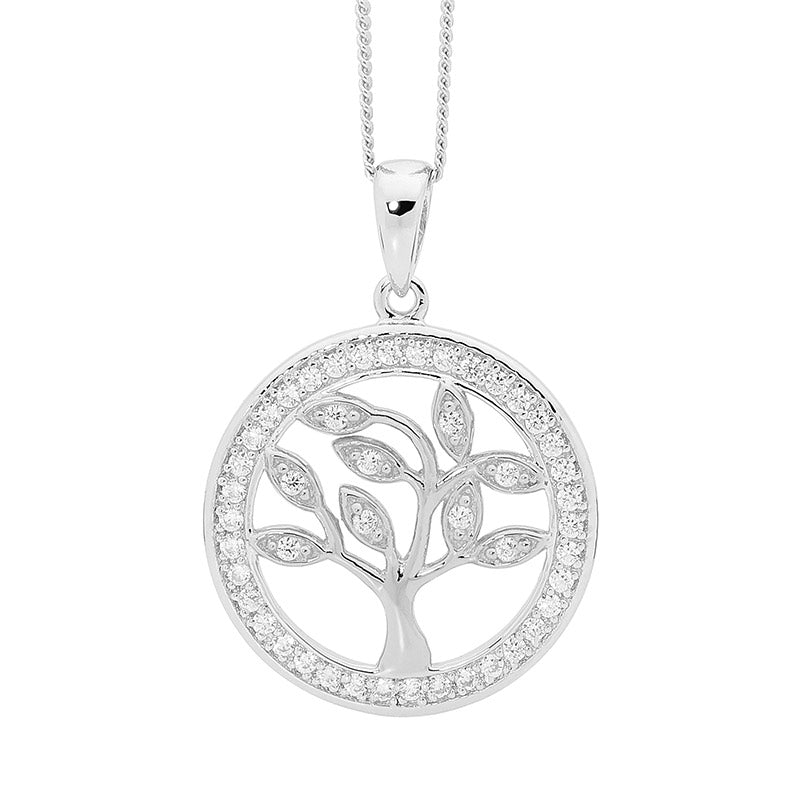 Sterling Silver White Cubic Zirconia Tree Of Life Pendant