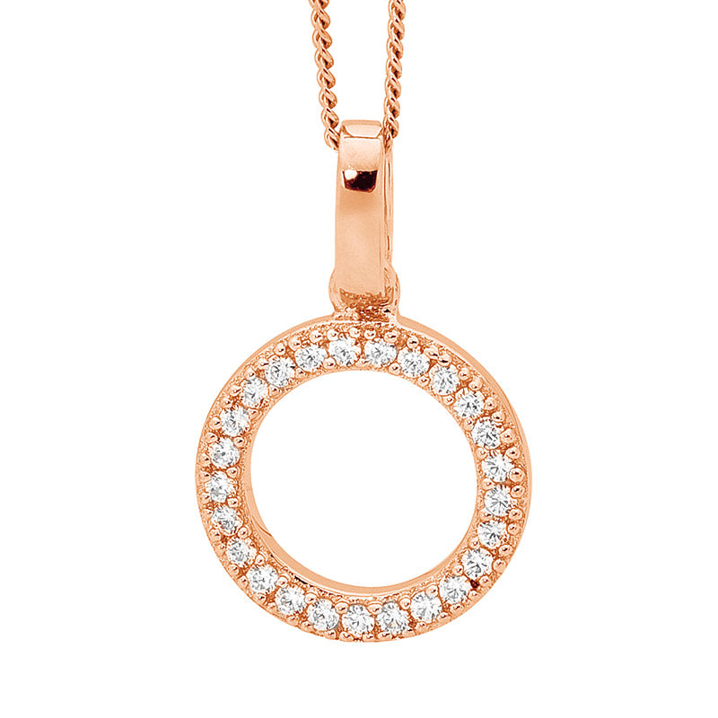 Sterling Silver Rose Gold Plated Circle Pendant Set With White Cubic Zirconia's