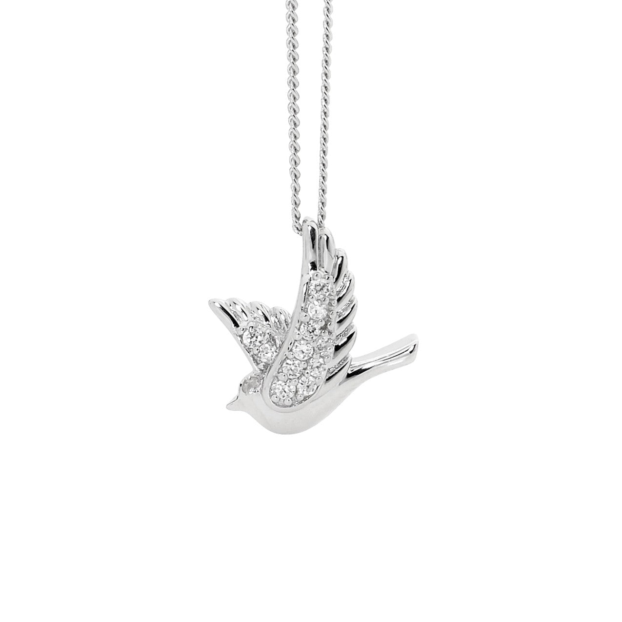 Sterling Silver Dove Pendant With White Cubic Zirconia Set Wings