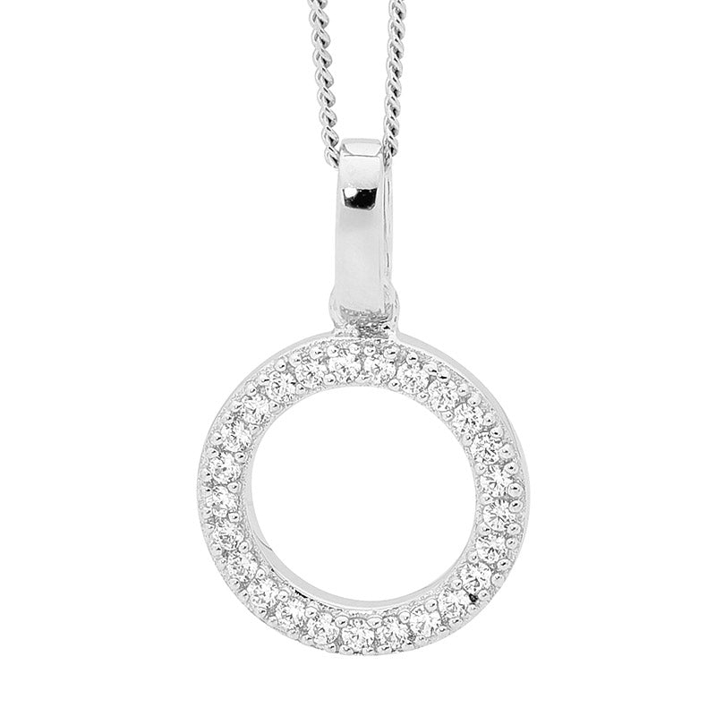 Sterling Silver Circle Pendant Set With White Cubic Zirconia's
