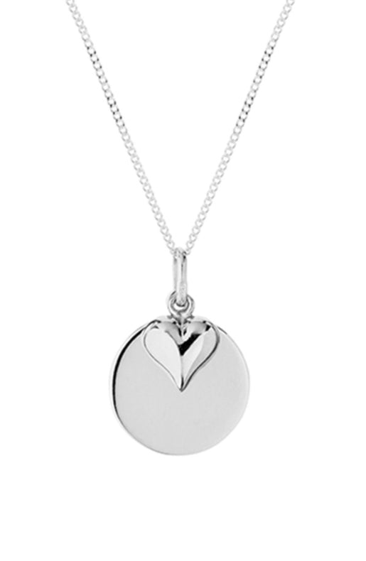 STERLING SILVER NECKLACE WITH FLAT DISC AND FLOATING PUFF HEART
45 + 5CM