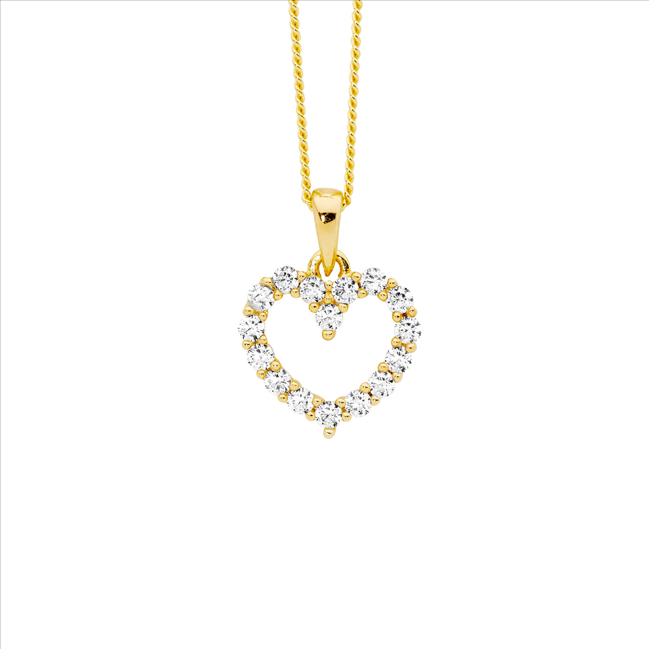 Gold Plated Sterling Silver Heart Pendant Set With White Cubic Zirconia's