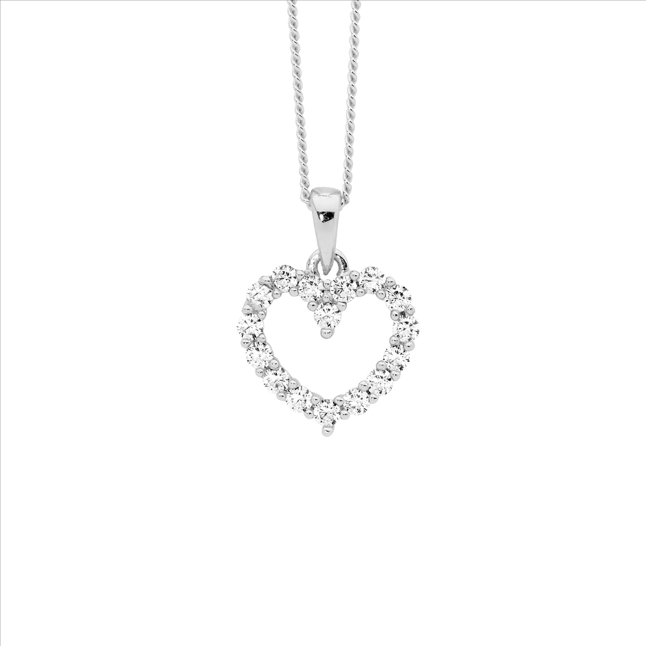 Sterling Silver Open Heart Pendant With White Cubic Zirconia's