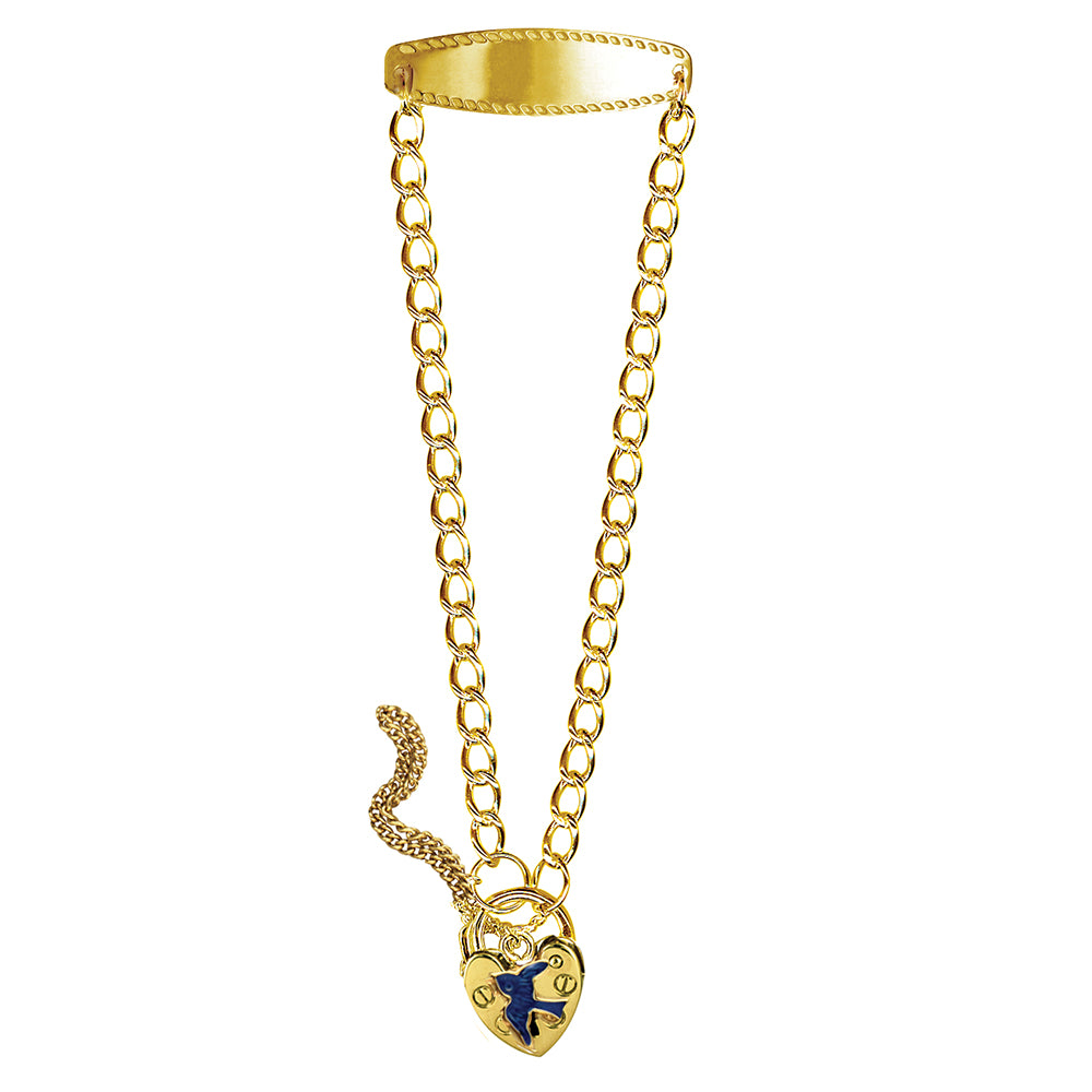 Sterling Silver Triple Hard Gold Plated Blue Bird Padlock Baby Id Bracelet