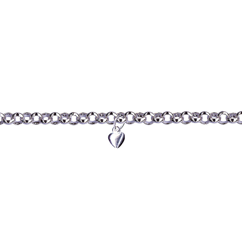 Sterling Silver Round Belcher Anklet With 1 Heart Charm