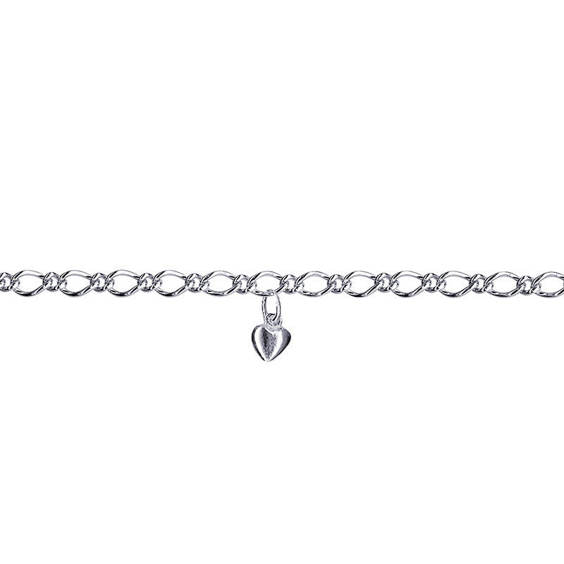 Sterling silver 1 on 1 oval figaro anklet + 1 heart charm