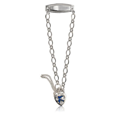 Sterling silver engravable id baby bracelet with blue bird padlock