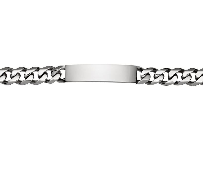 Mens Steel Curb With ID Plate Bracelet