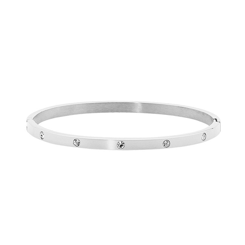 Stainless Steel Hinged Bangle With White Cubic Zirconia's