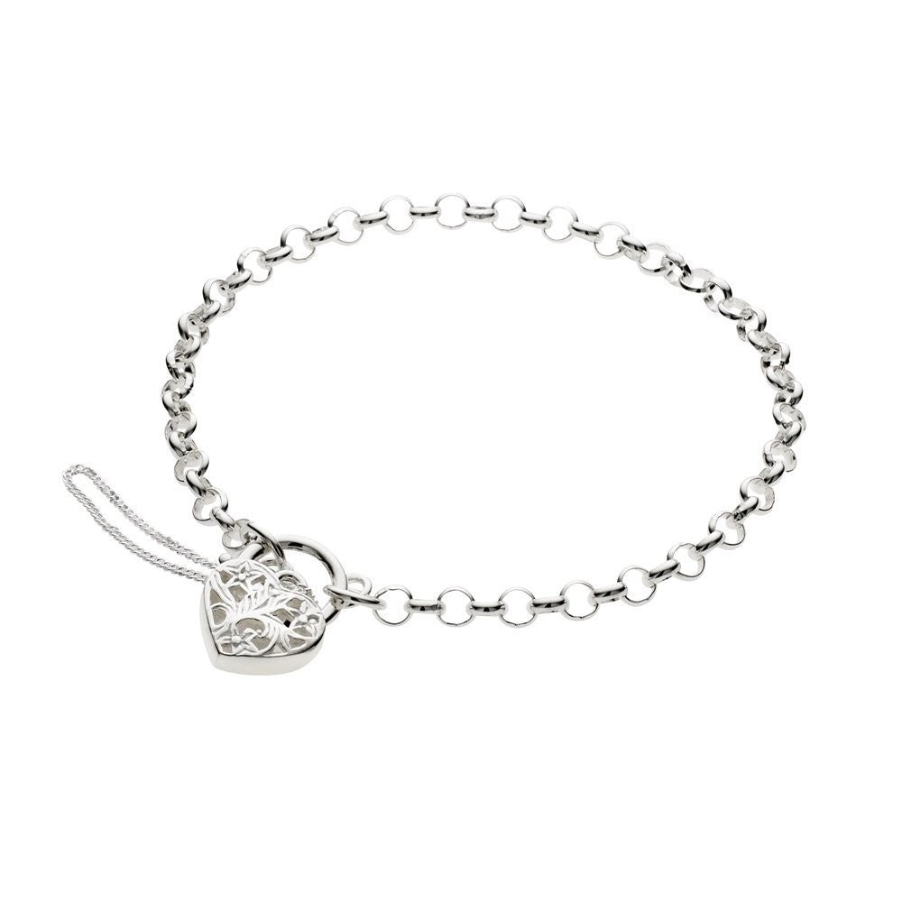 Sterling Silver Belcher Bracelet With Filigree Heart Locket And Safety Chain