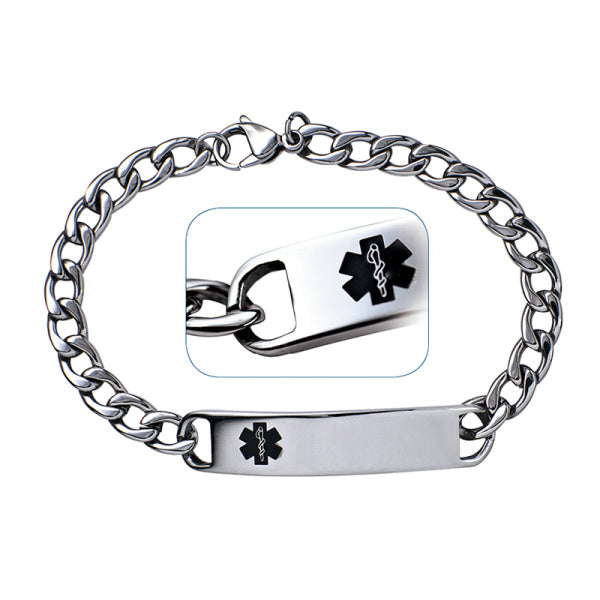 Stainless Steel Mens Medical Alert ID Bracelet