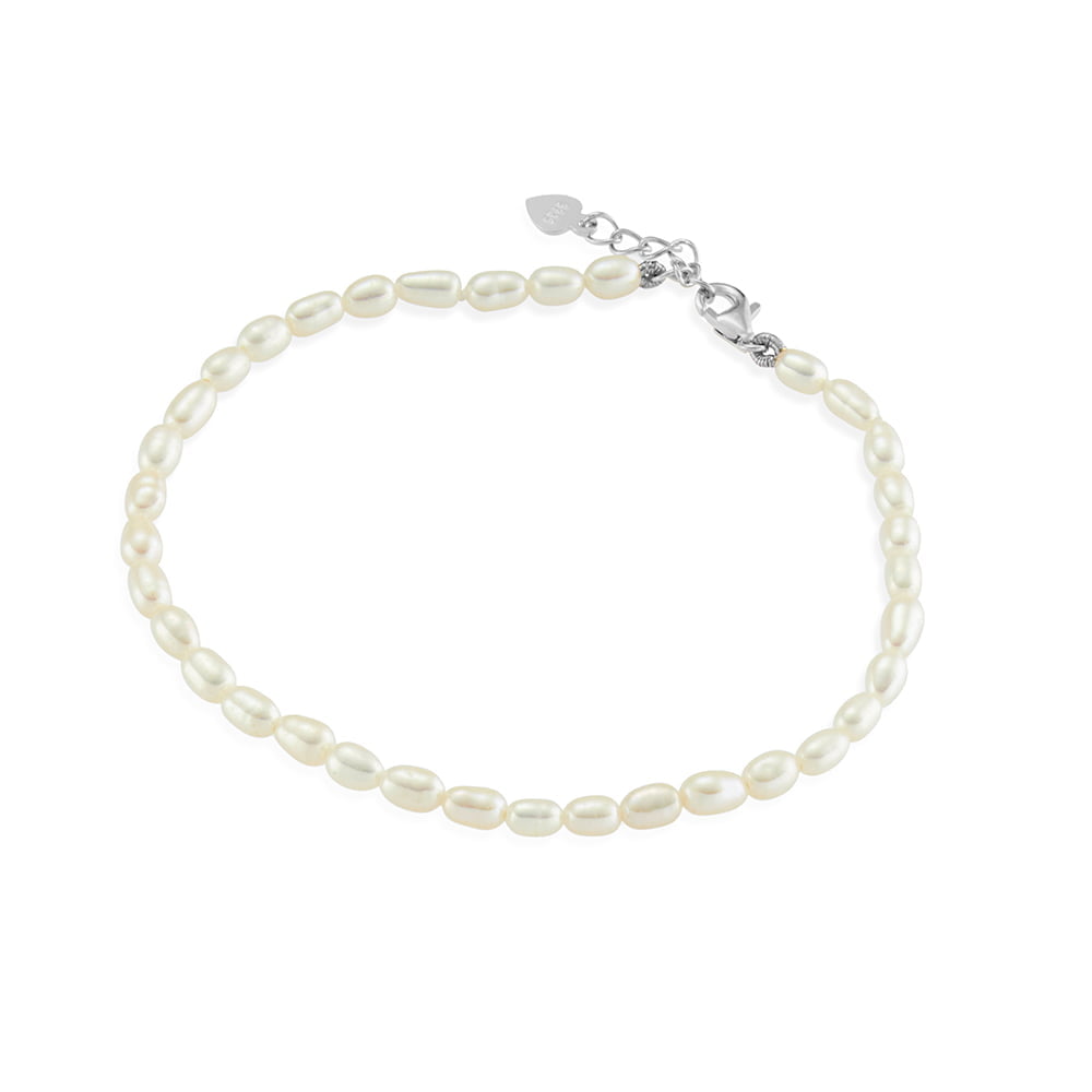 Freshwater rice pearl bracelet with sterling silver clasp and extension