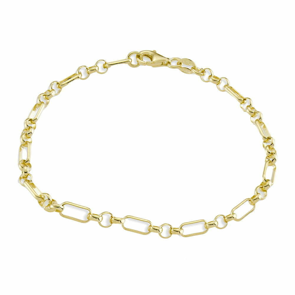 Gold Plated Sterling Silver Mixed Link Bracelet