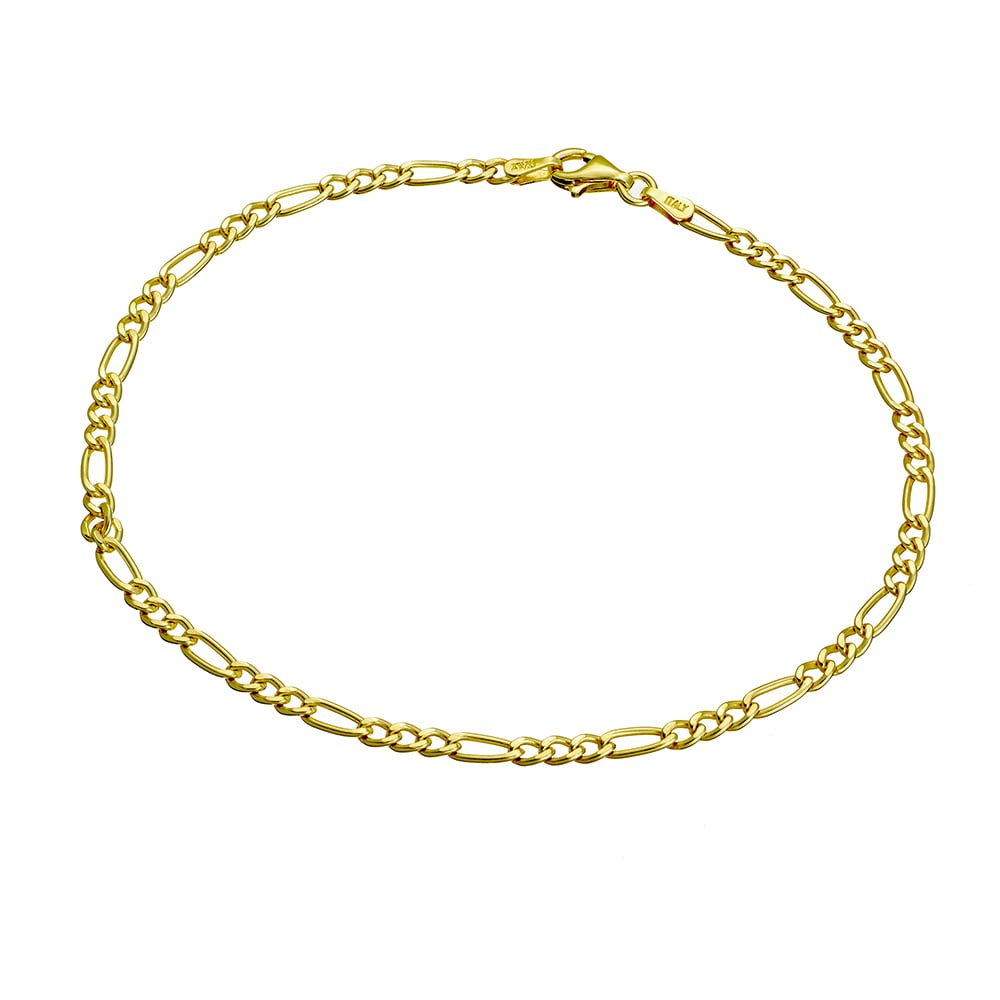 Gold Plated Sterling Silver 3:1 Figaro Chain Link Chain Anklet