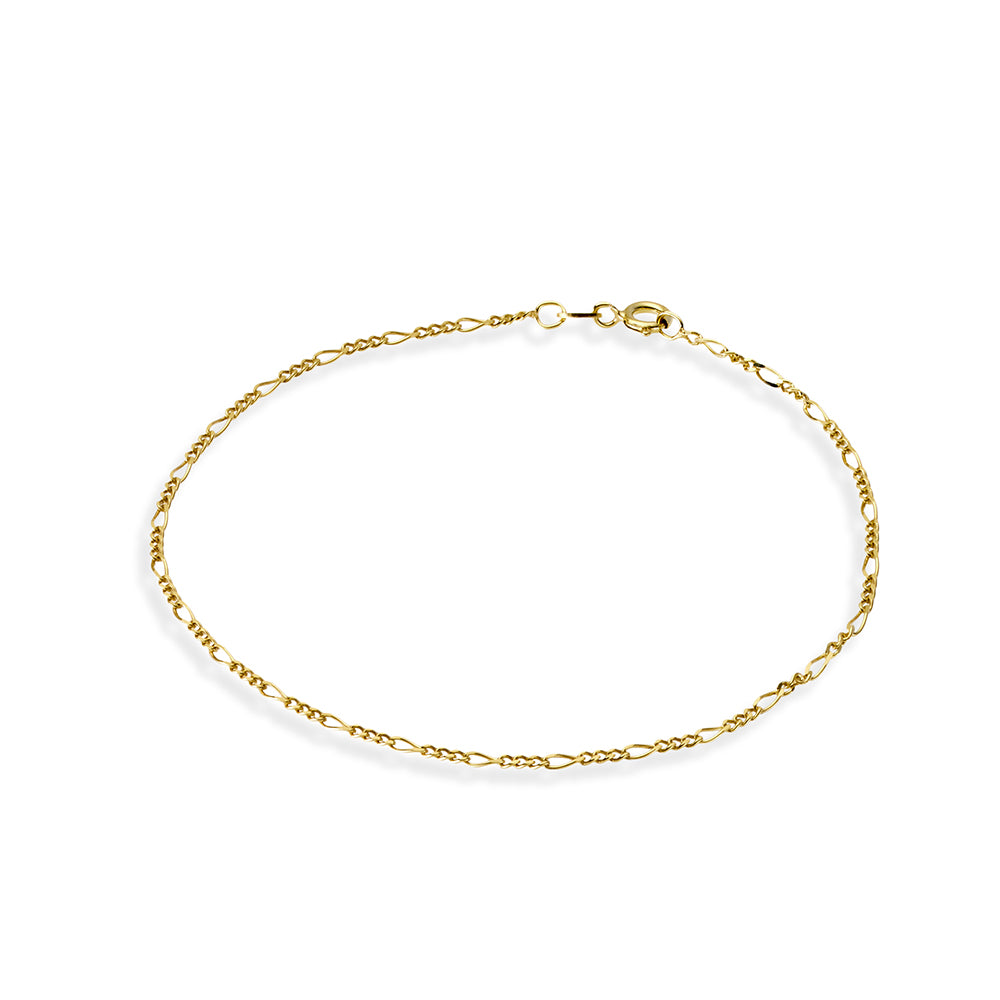 Gold plated sterling silver dainty 1 on 3 figaro chain anklet