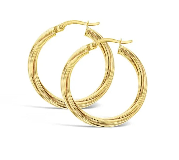 9 Carat Yellow Gold - Silver Filled Twist Hoop Earrings