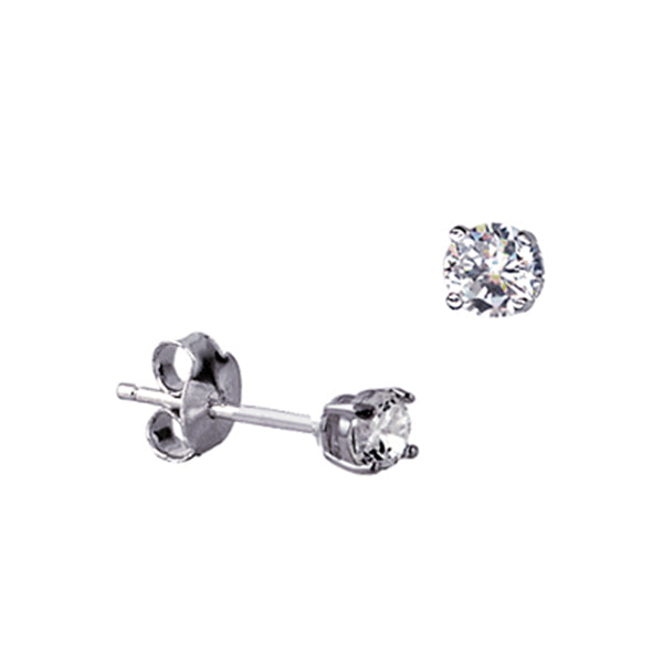 Sterling silver 4 claw 3mm round cubic zirconia studs