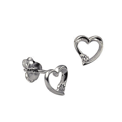 Sterling silver open heart cubic zirconia stud