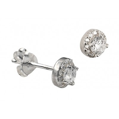 Sterling Silver Cubic Zirconia Halo Stud Earrings