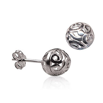 Sterling Silver 8Mm Filigree Ball Studs