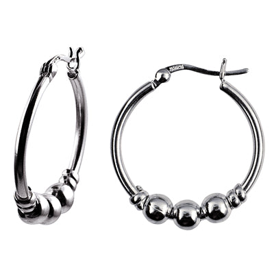 Sterling Silver 22Mm Hoop Earringswith 3 Ball Detail