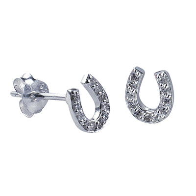 Sterling silver horseshoe cubic zirconia set stud earrings