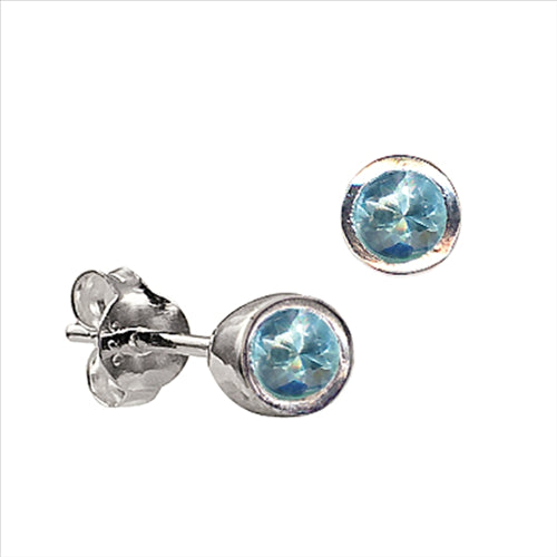 Sterling Silver 4mm Cubic Zirconia Bezel Set March Birthstone Stud Earrings