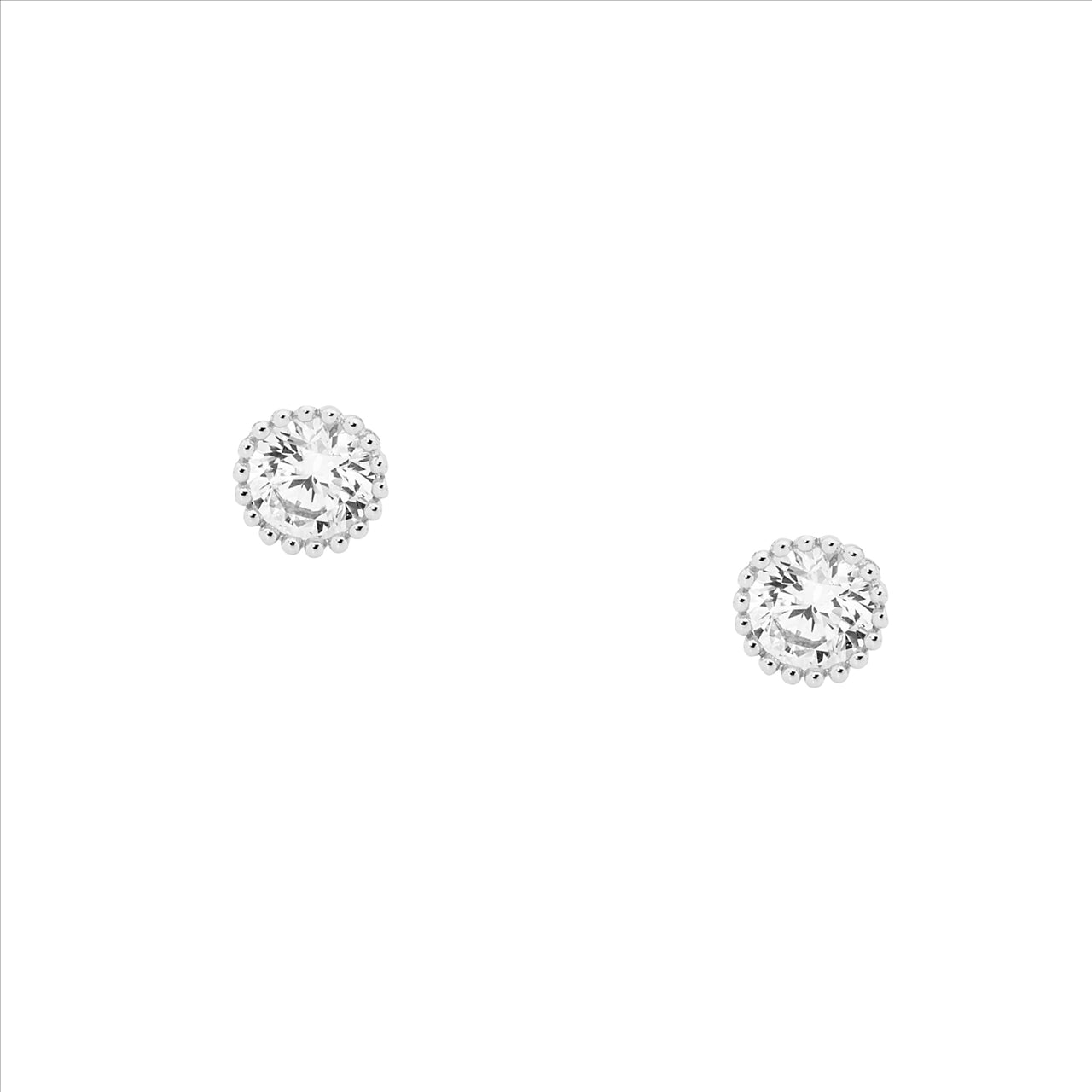 Sterling silver 6mm white cubic zirconia crown set stud earrings