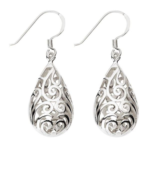 Sterling Silver Filigree Tear Drop Earrings