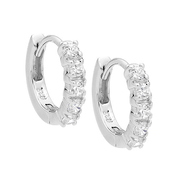 Sterling silver white cubic zirconia set hoop earrings