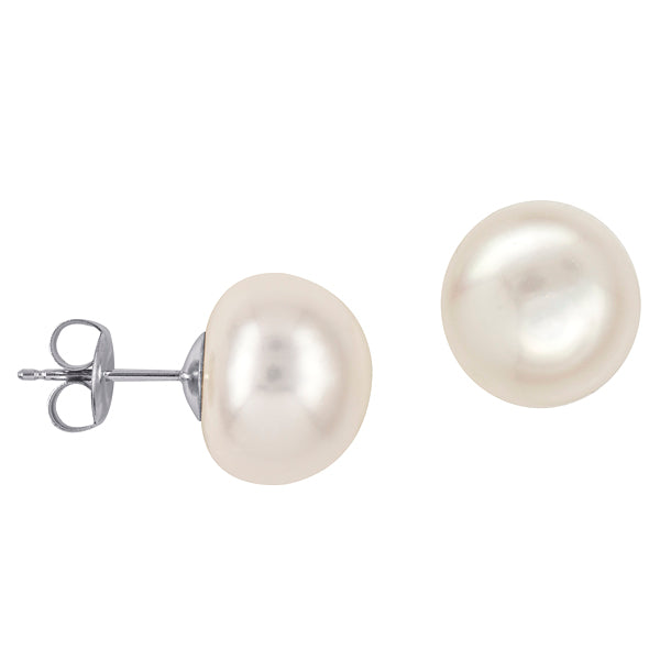 Sterling silver 12mm freshwater cultured button pearl stud earrings