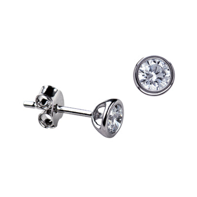 Sterling Silver 4mm Cubic Zirconia Tapered Bezel Set Stud Earrings