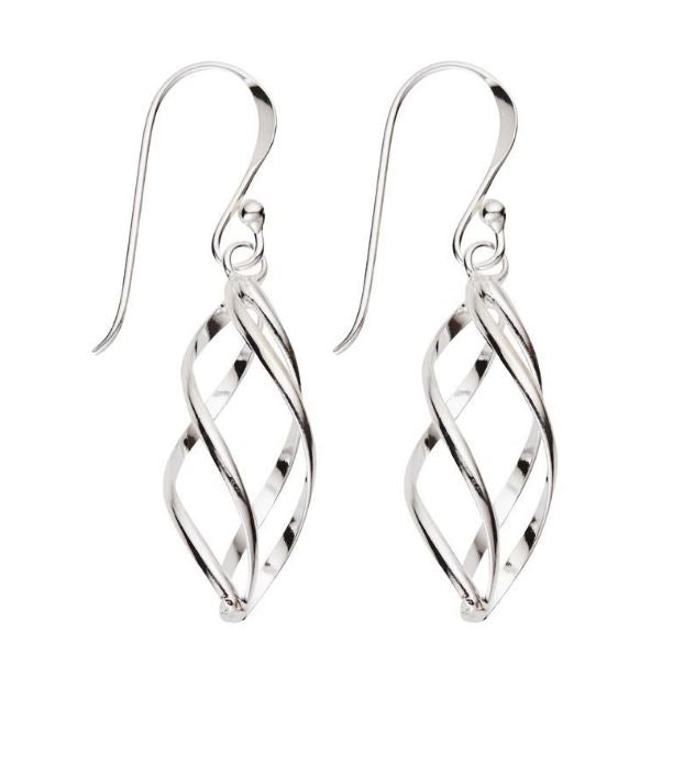 Sterling Silver Fancy Twist Swirl Drop Earring