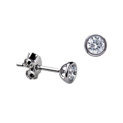 Sterling Silver 3mm Cubic Zirconia Tapered Bezel Set Stud Earrings